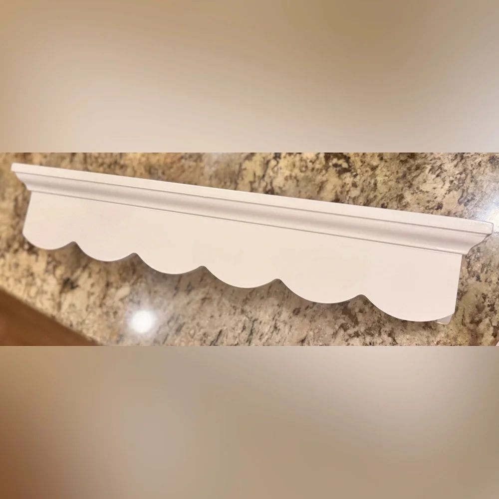SHABBY CHIC White Wooden Scalloped Floating Shelf - 18” Long